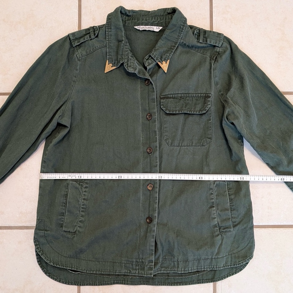 100% Cotton Vintage Y2K Bluenotes Size Large Army Button Down Shirt w Gold Metal - Picture 8 of 15